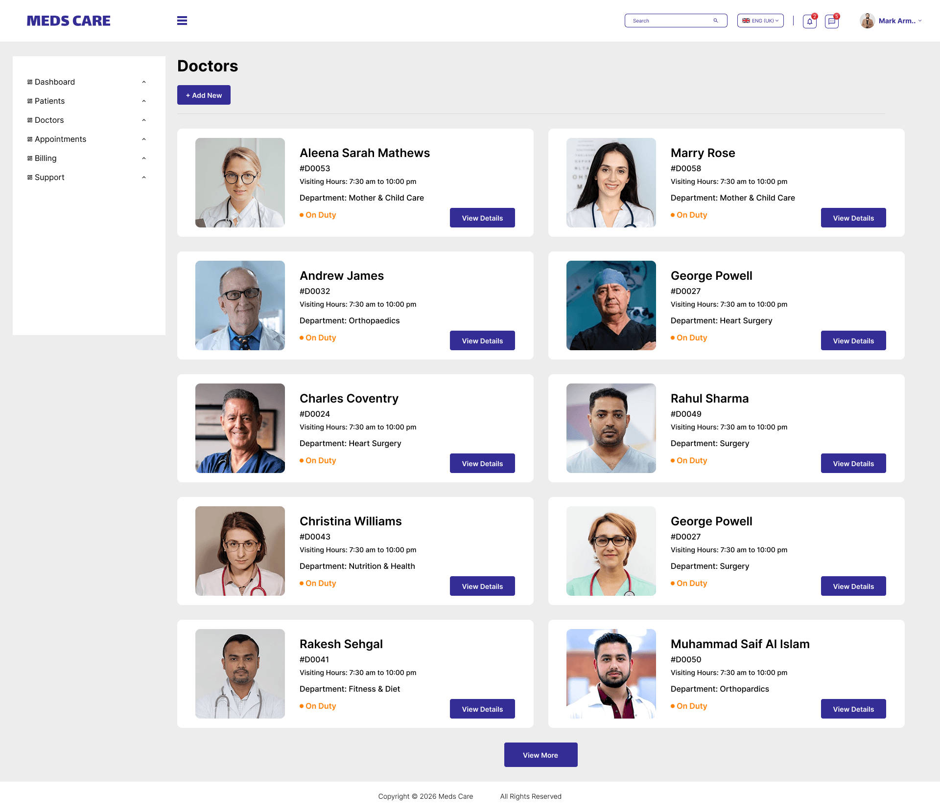 Meds Care - Medical Dasboard