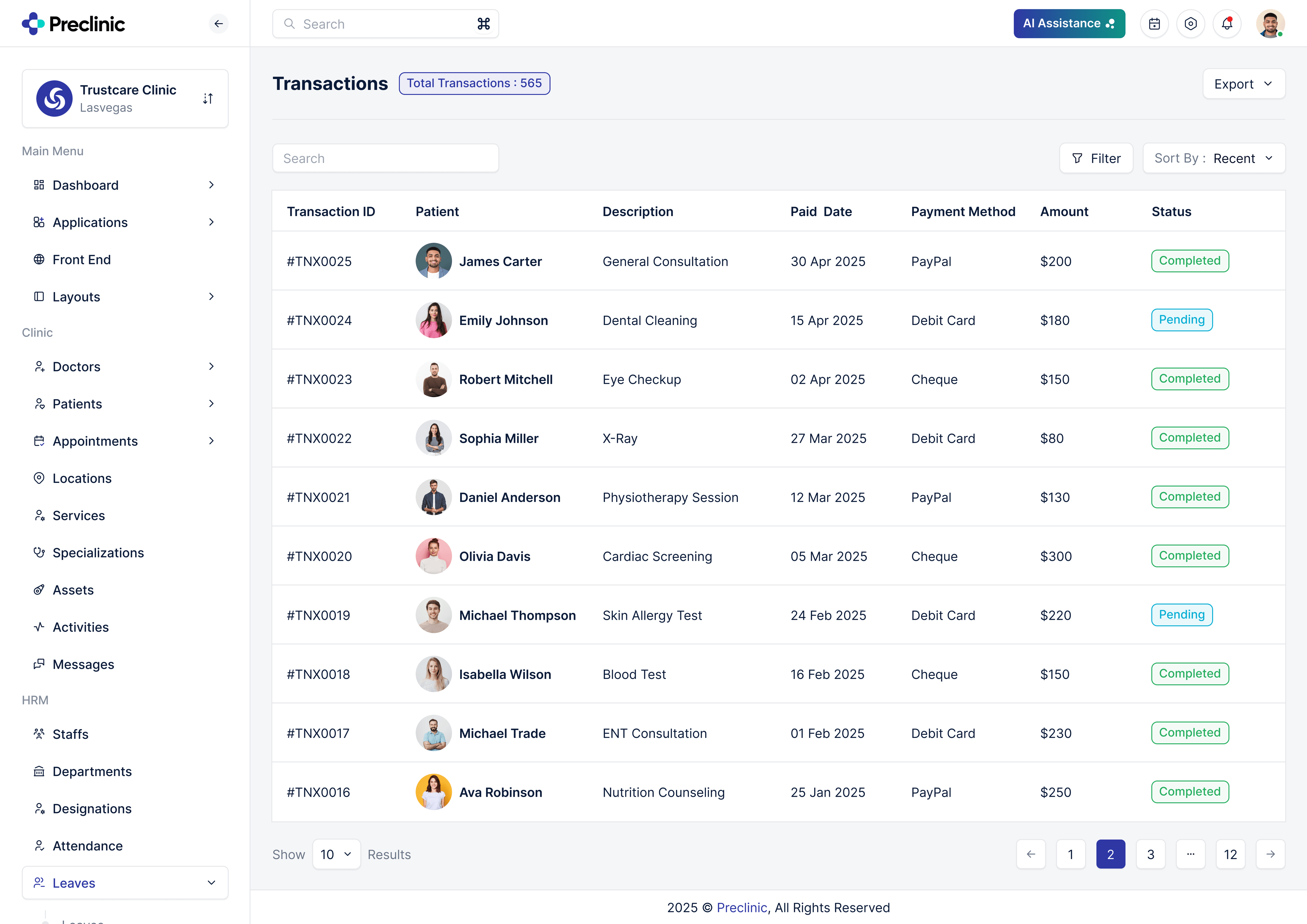 Preclinic – Medical & Healthcare Admin Dashboard UI