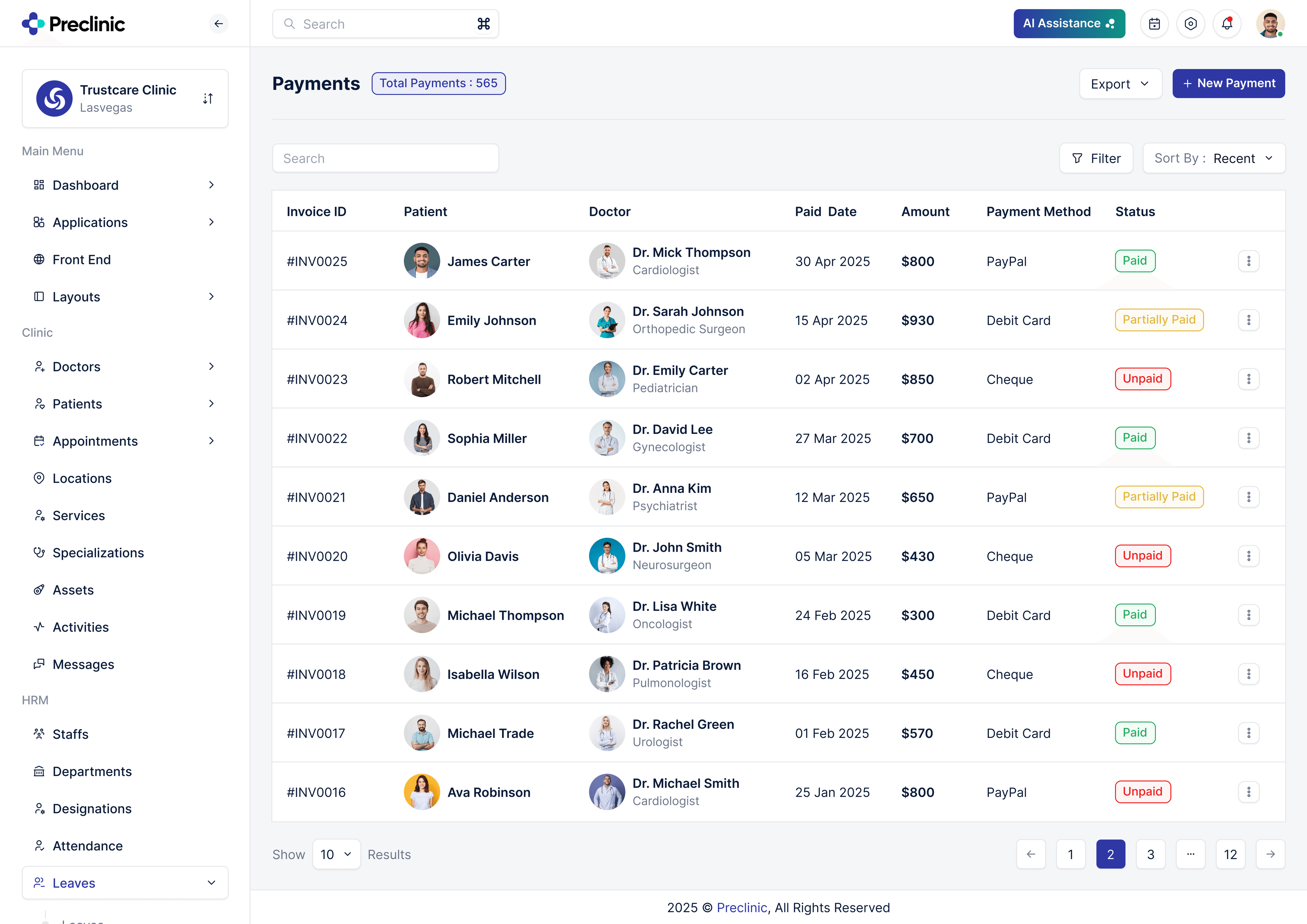 Preclinic – Medical & Healthcare Admin Dashboard UI