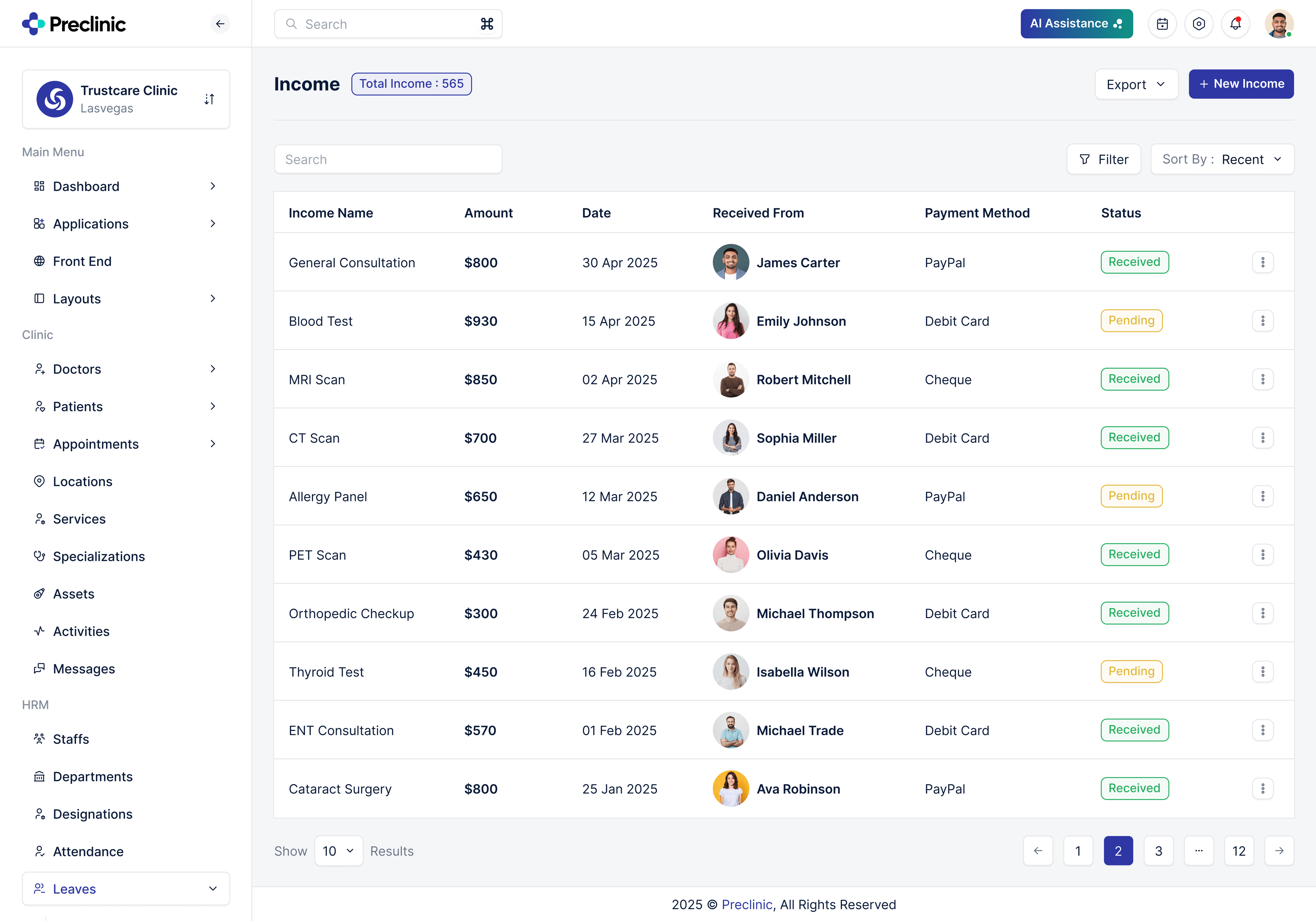 Preclinic – Medical & Healthcare Admin Dashboard UI