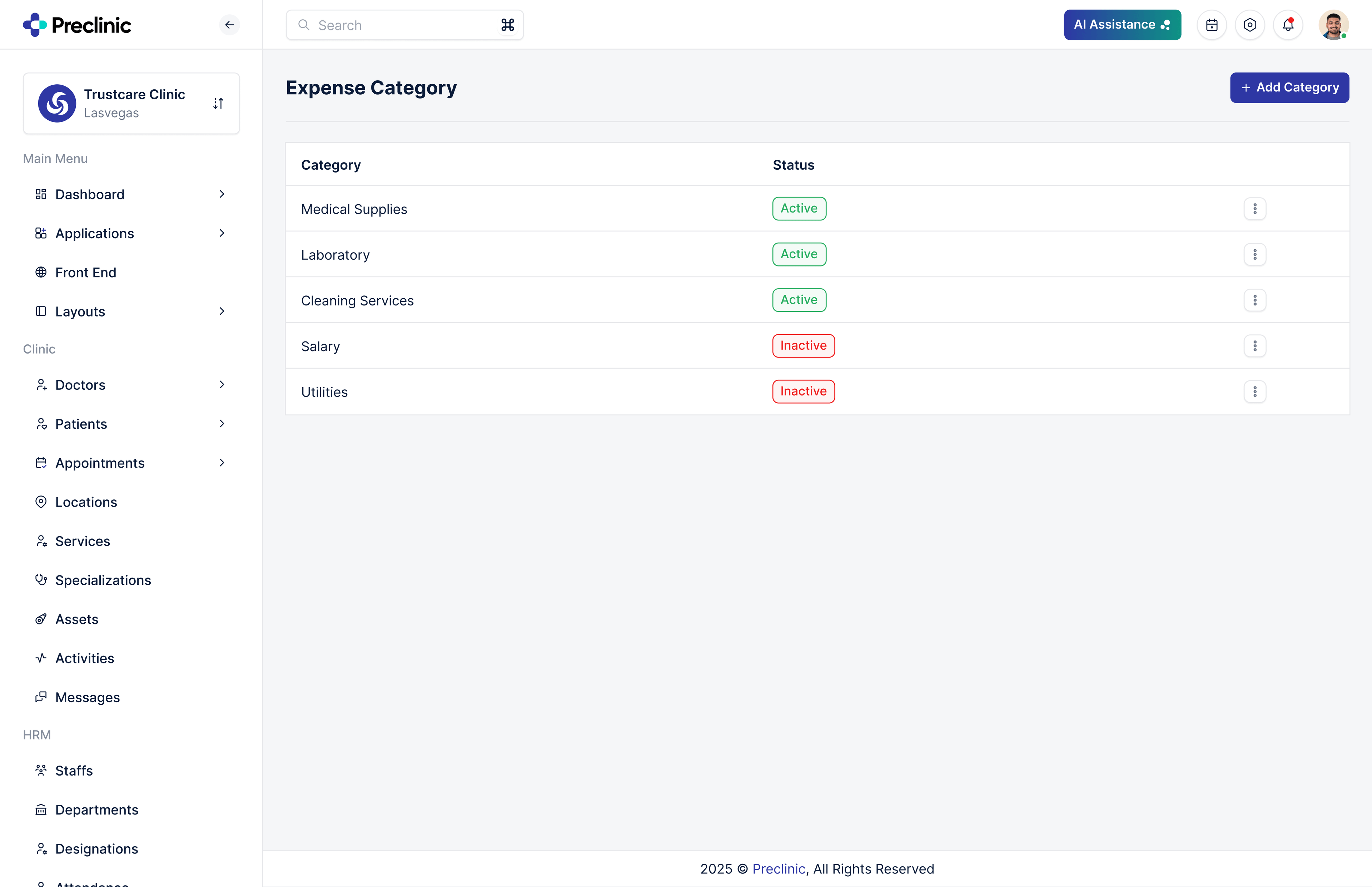 Preclinic – Medical & Healthcare Admin Dashboard UI