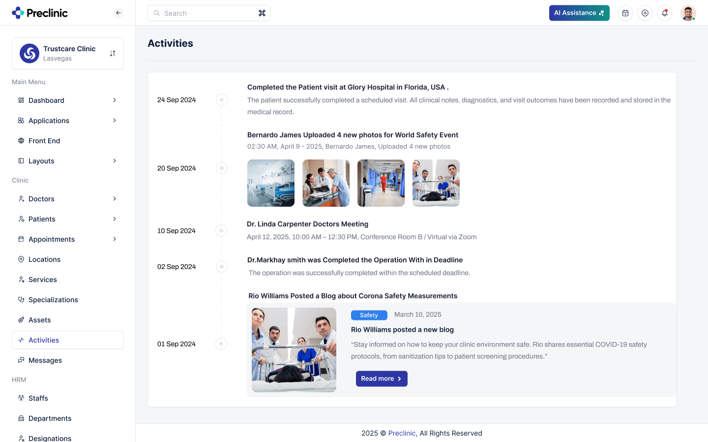 Preclinic – Medical & Healthcare Admin Dashboard UI