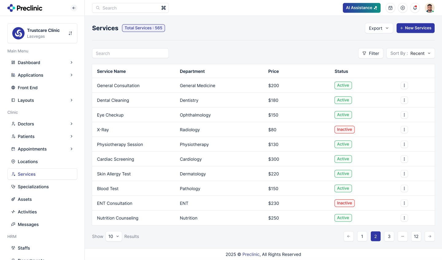 Preclinic – Medical & Healthcare Admin Dashboard UI