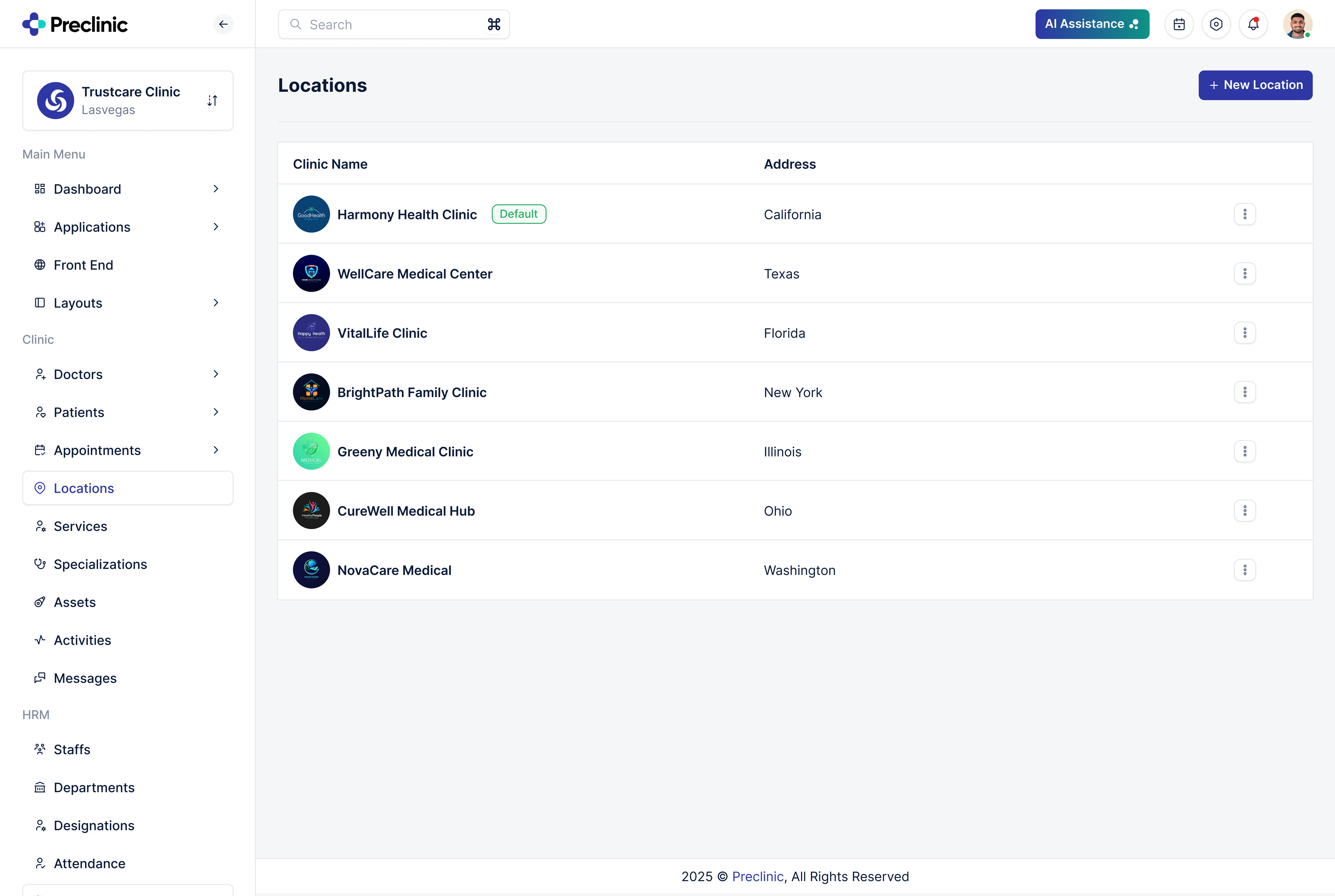Preclinic – Medical & Healthcare Admin Dashboard UI