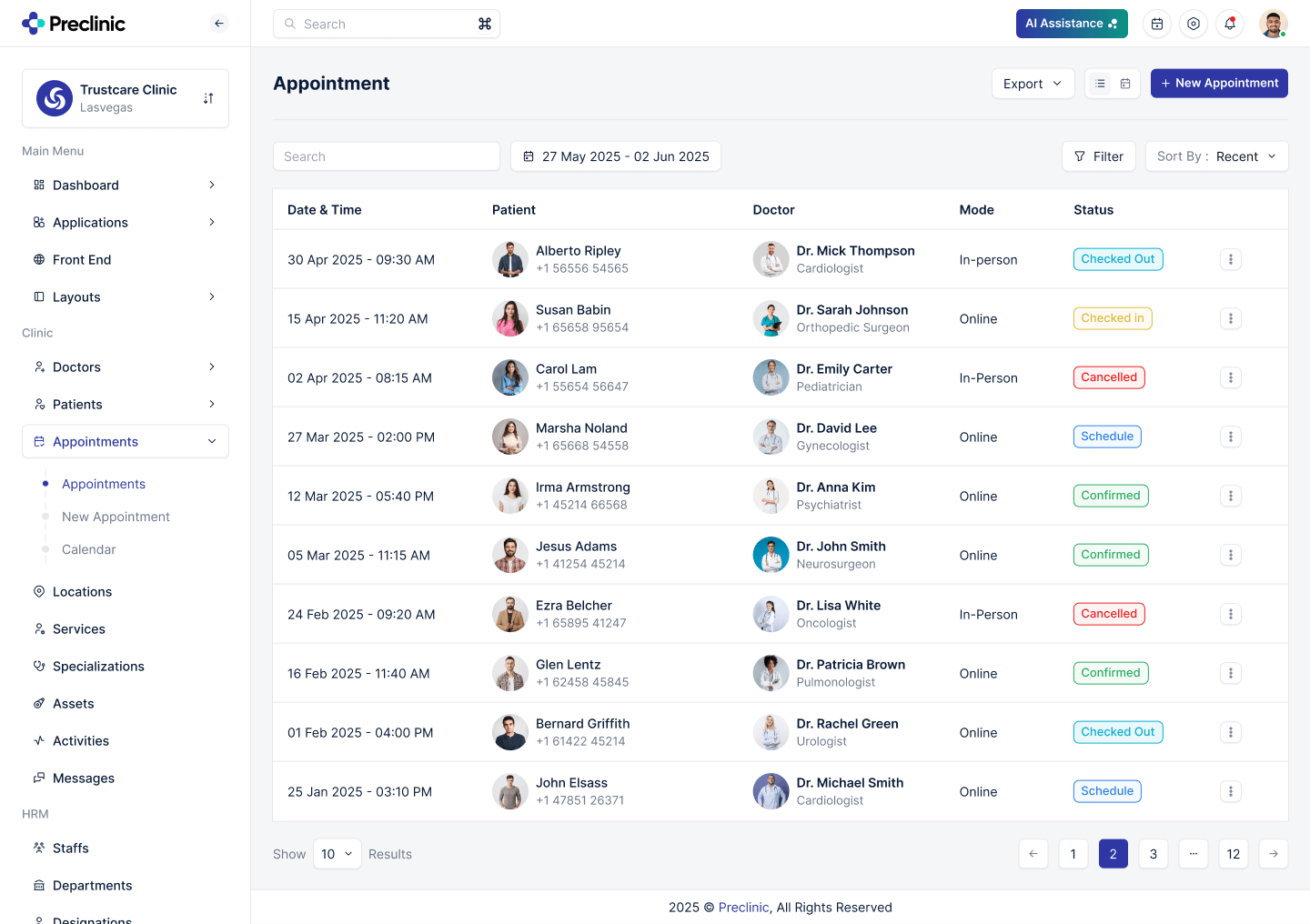 Preclinic – Medical & Healthcare Admin Dashboard UI