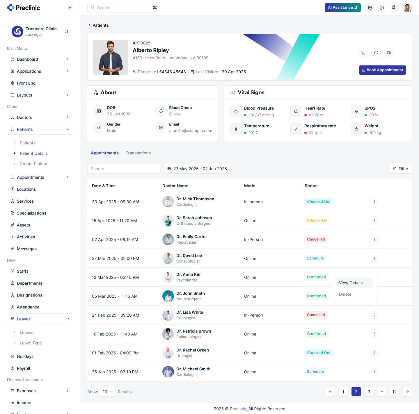 Preclinic – Medical & Healthcare Admin Dashboard UI