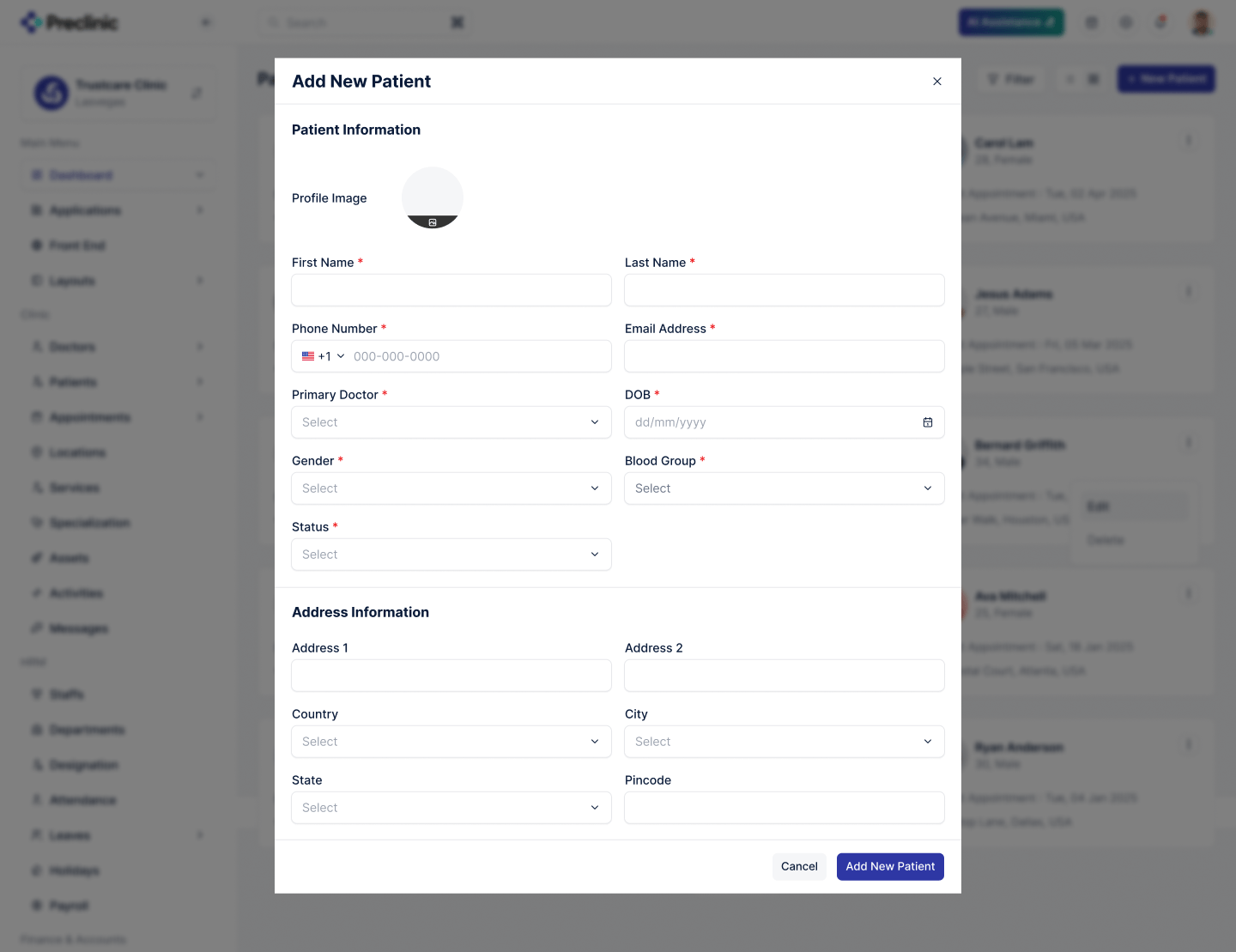 Preclinic – Medical & Healthcare Admin Dashboard UI