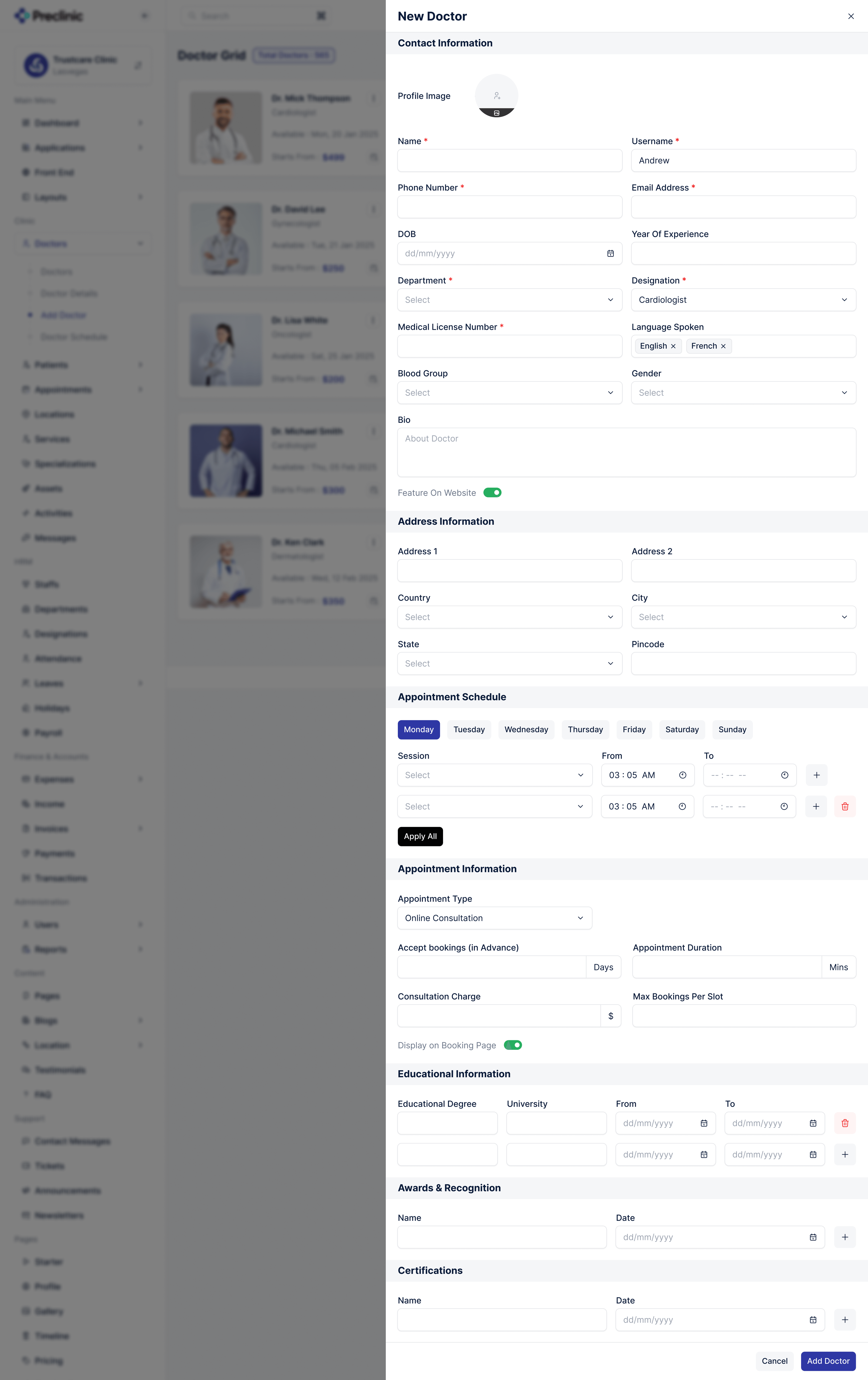 Preclinic – Medical & Healthcare Admin Dashboard UI
