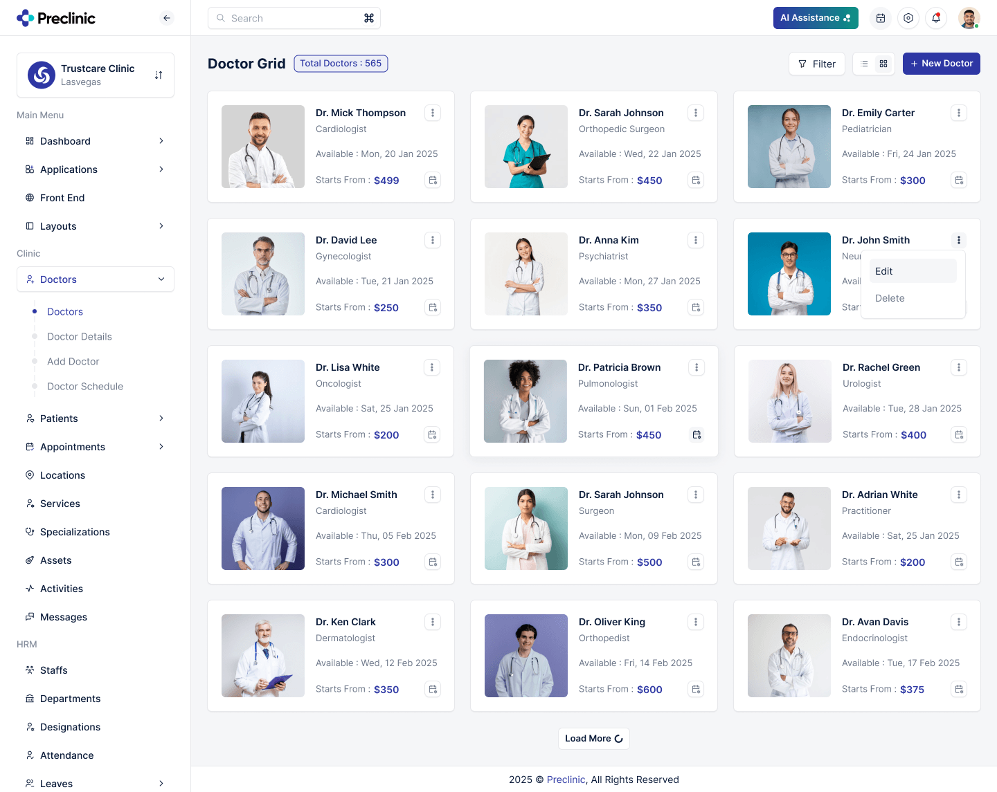 Preclinic – Medical & Healthcare Admin Dashboard UI