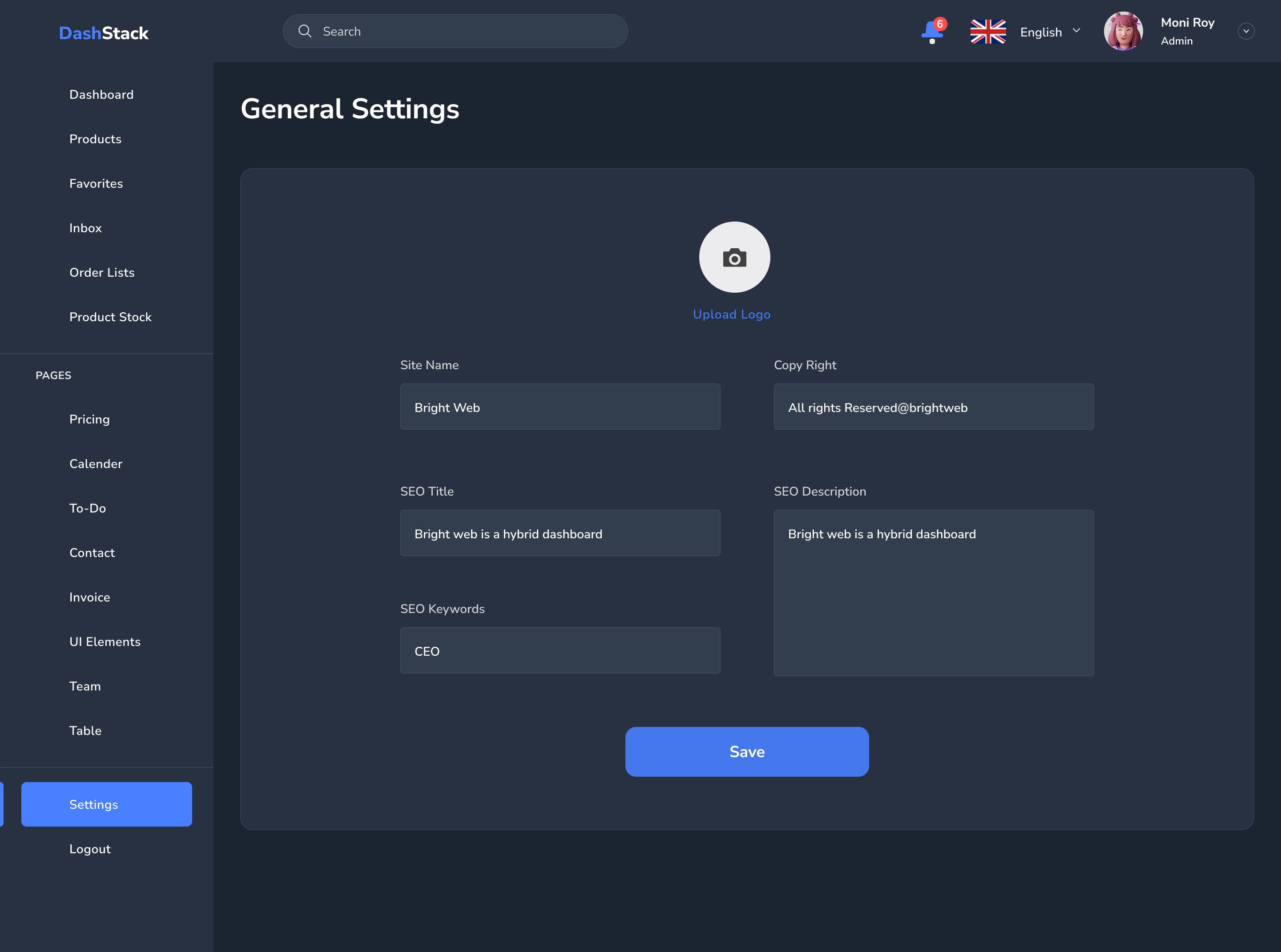 DashStack – Modern & Comprehensive Admin Dashboard Template